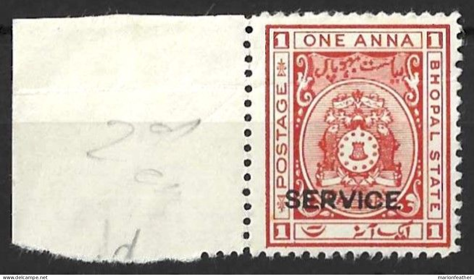 INDIA..."BHOPAL.."...KING GEORGE V..(1910-36..)..SERVICE.....SG0310....CREASED....(CAT.VAL.£28..)....MH.. - Bhopal