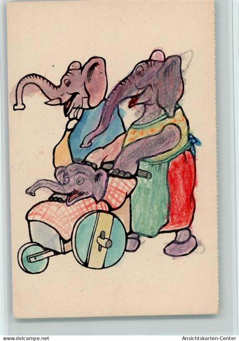 13008309 - Ausmalkarten Menschliche Elefantenfamilie - Autres & Non Classés