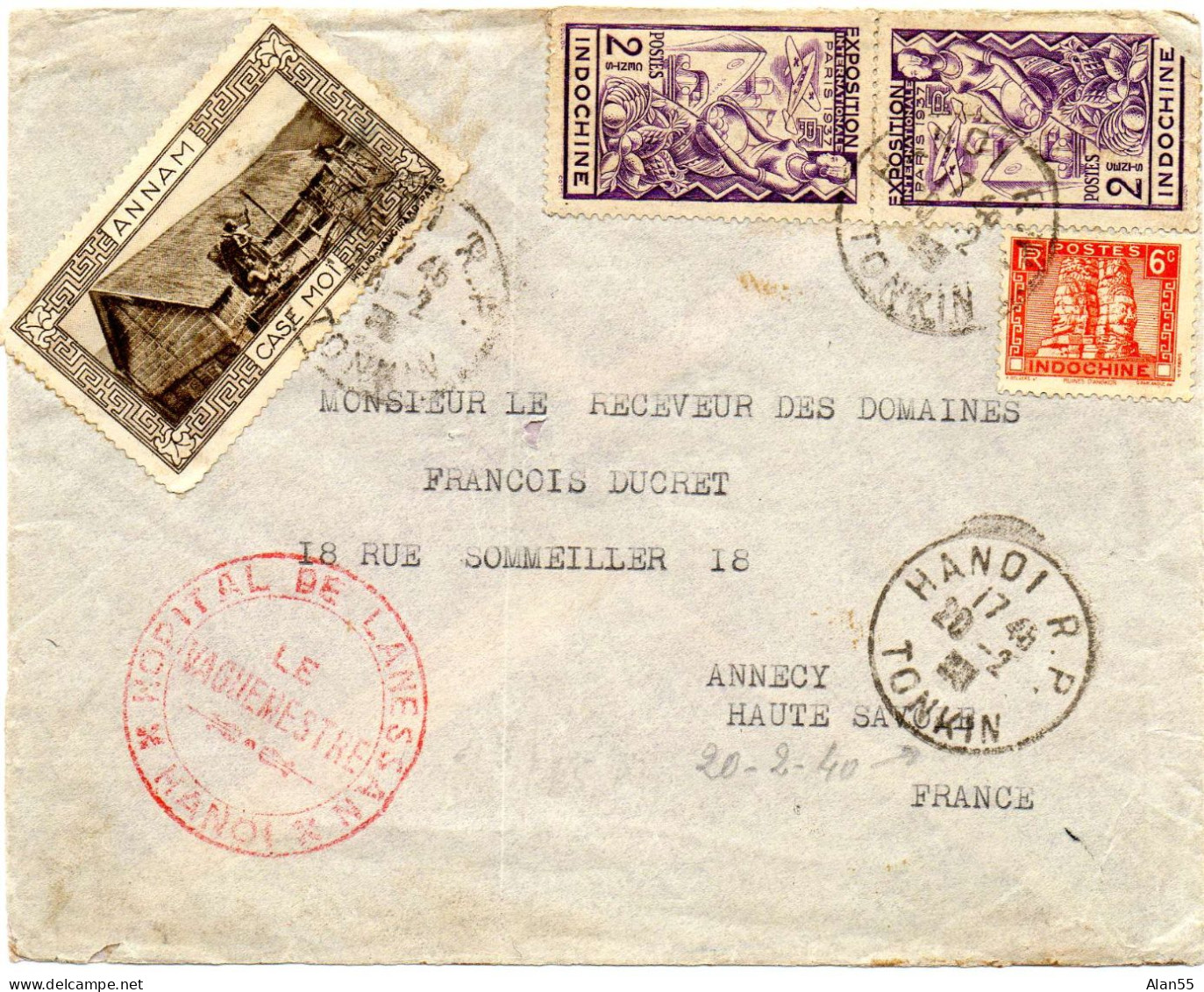 INFOCHINE-TONKIN. 1940. "HOPITAL DE LANESSAN-HANOI". - Brieven En Documenten