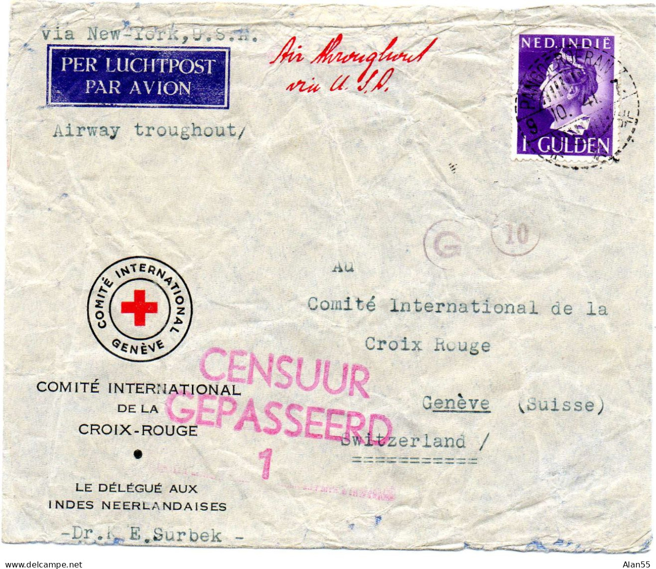 INDES NEERLANDAISES.1941. ROODE KRUIS SUMATRA  POUR C.I.C.R. (SUISSE).   CENSURE. - Netherlands Indies