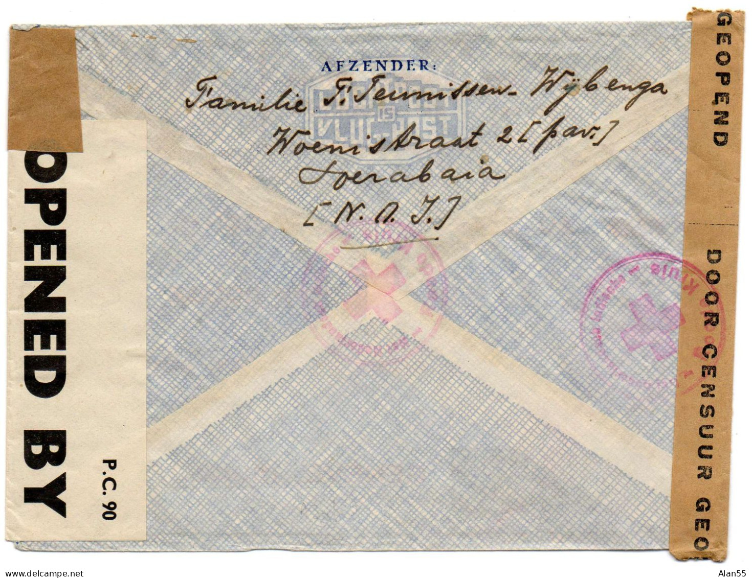 INDES NEERLANDAISES.1941. ROODE KRUIS BATAVIA POUR C.I.C.R. GENEVE (SUISSE).  2 CENSURES. - Nederlands-Indië