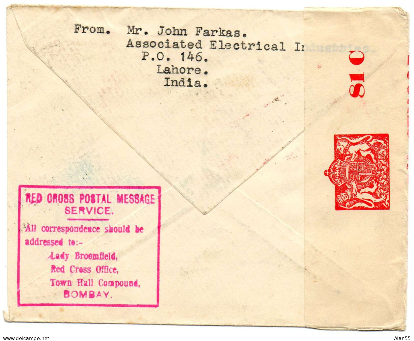 INDIA.1941. RED CROSS BOMBAY POUR COMITE INTERNATIONAL CROIX-ROUGE GENEVE (SUISSE).CENSURE. - Sonstige & Ohne Zuordnung