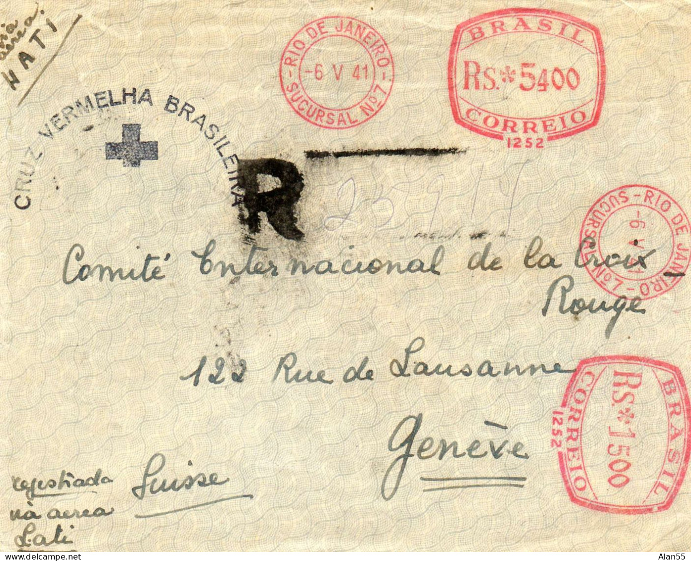 BRESIL. 1941. CRUZ VERMELHA. POUR C.I.C.R. GENEVE (SUISSE).  - Lettres & Documents