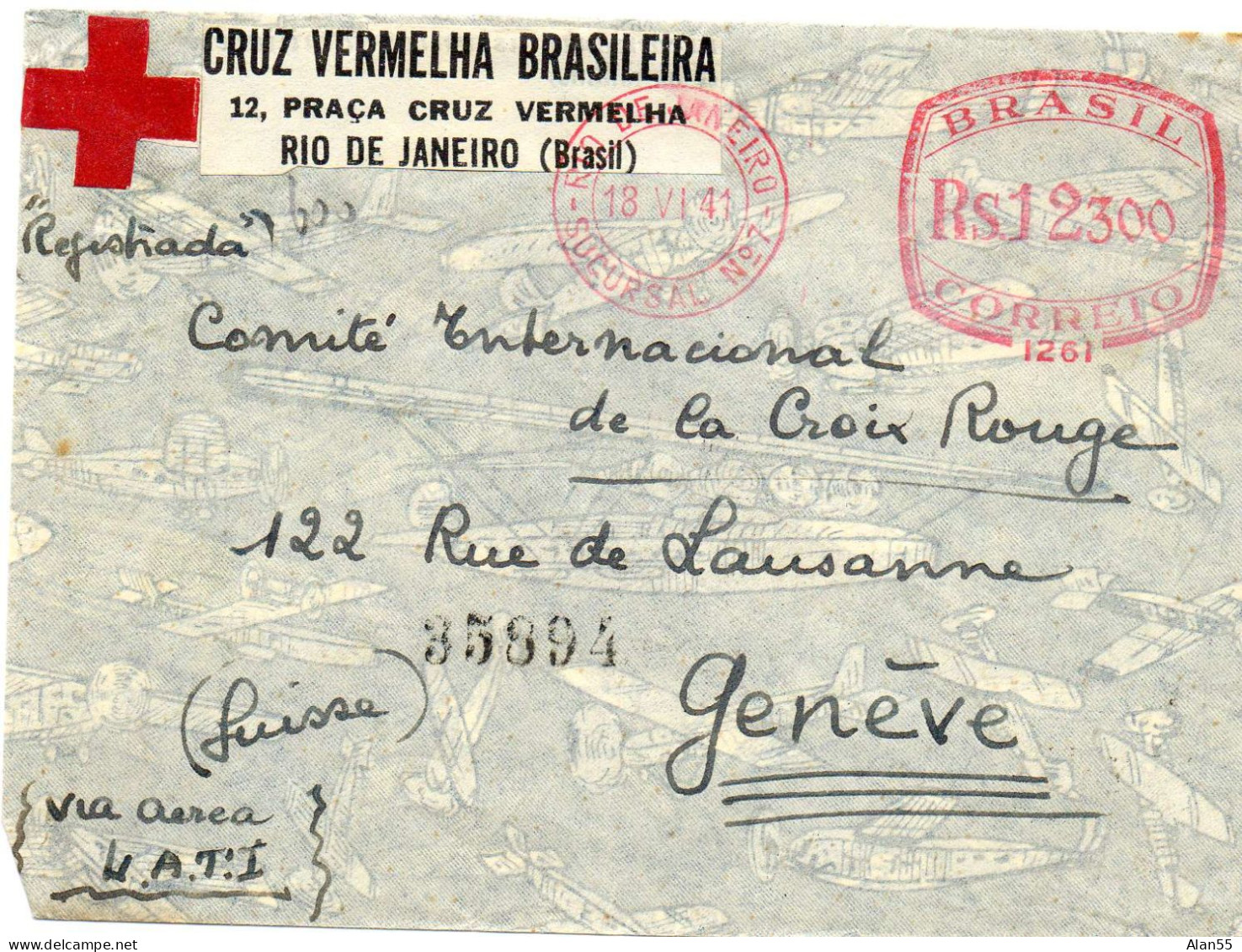 BRESIL. 1941. CRUZ VERMELHA. POUR C.I.C.R. GENEVE (SUISSE).  - Cartas & Documentos