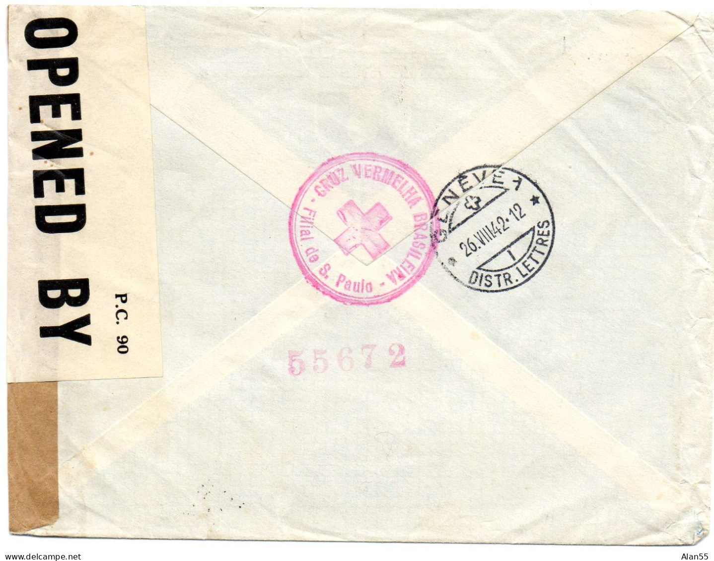 BRESIL. 1942. CRUZ VERMELHA. POUR C.I.C.R. GENEVE (SUISSE).  - Covers & Documents