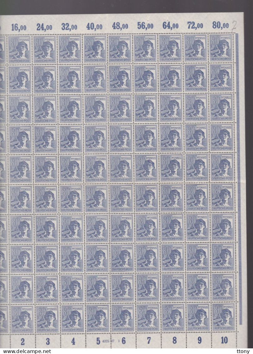 100   Timbres **    957     1947   80 Pf. Blau    100 Ganzbogen-Briefmarken Feuille Entière - Nuovi