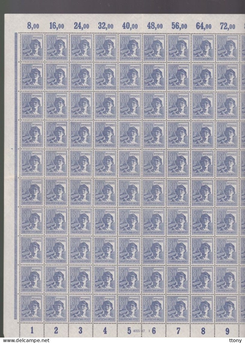 100   Timbres **    957     1947   80 Pf. Blau    100 Ganzbogen-Briefmarken Feuille Entière - Mint