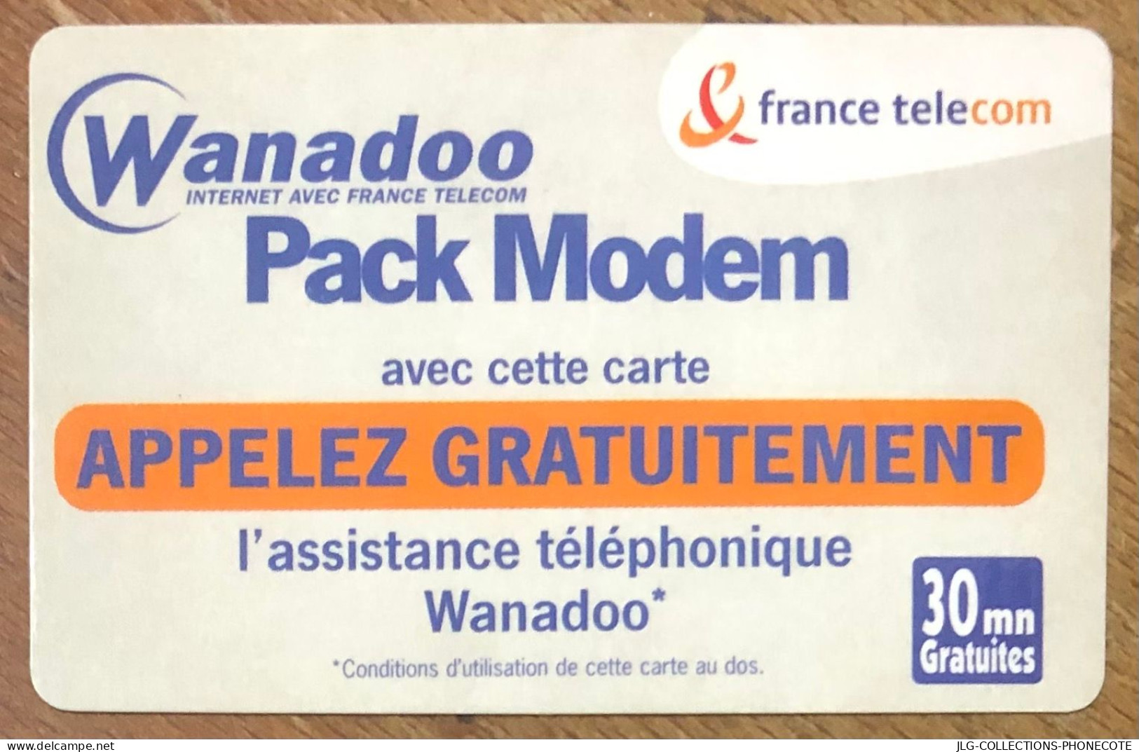 TICKET TÉLÉPHONE WANADOO PACK MODEM 19/11/2002 SPÉCIMEN PREPAID PREPAYÉE CALLING CARD TELECARTE SCHEDA PHONE CARD - Tickets FT
