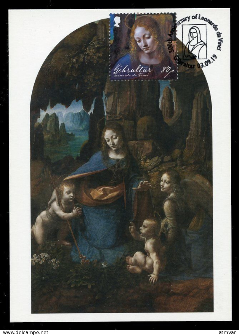 GIBRALTAR (2019) Carte Maximum Card - 500th Anniversary Leonardo Da Vinci, The Virgin Of The Rocks - Gibraltar