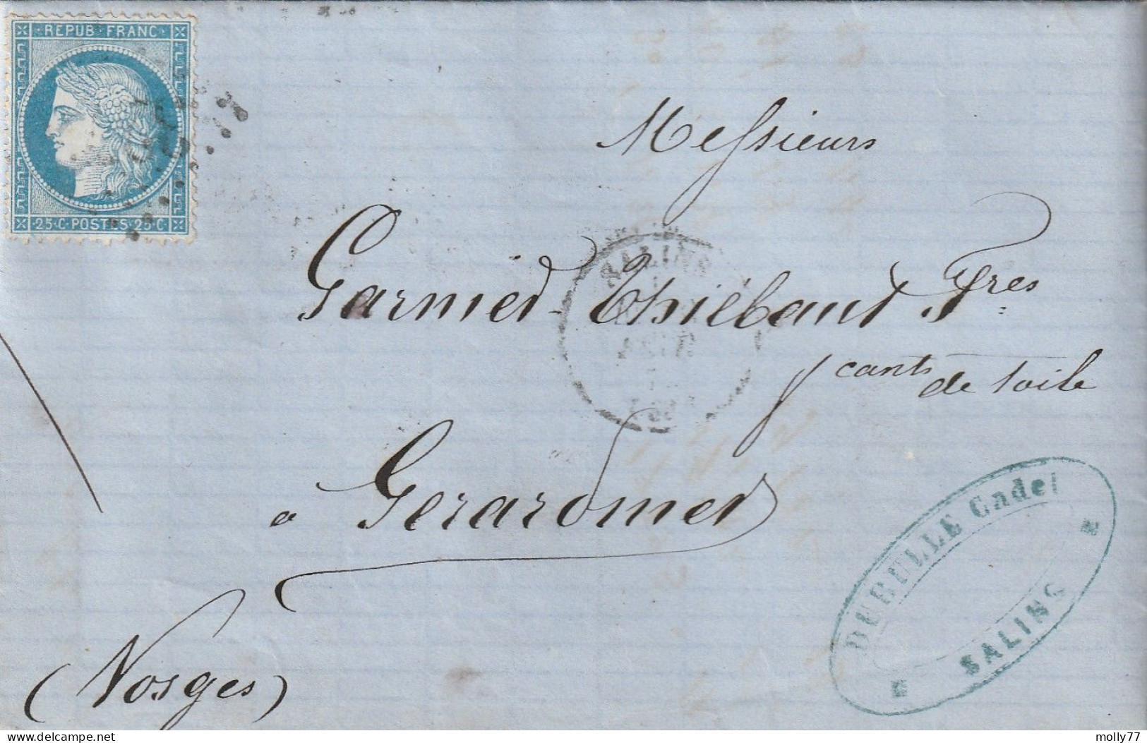 Lettre De Salins à Gérardmer LAC - 1849-1876: Klassieke Periode
