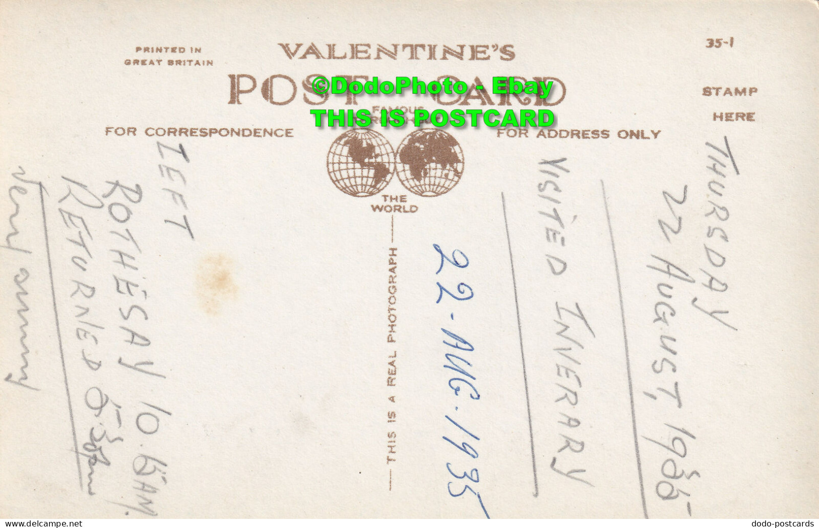 R385297 Main Street Inveraray. 86292. J. V. Valentine And Sons. RP. 1935 - World