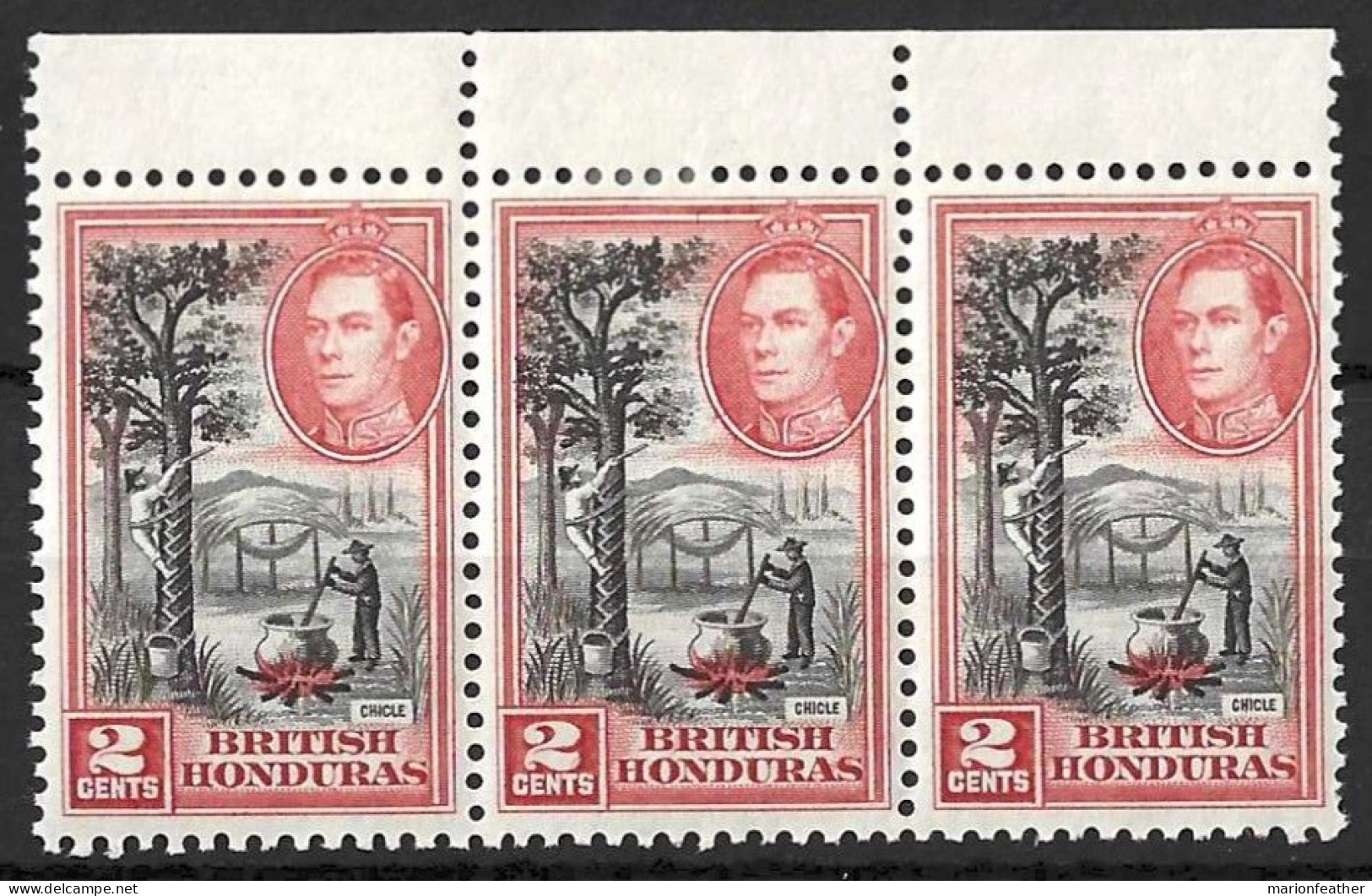 HONDURAS....KING GEORGE VI..(1936-52..).....2c ...X STRIP OF 3.......SG151......1 X MH....2 X MNH..... - Honduras