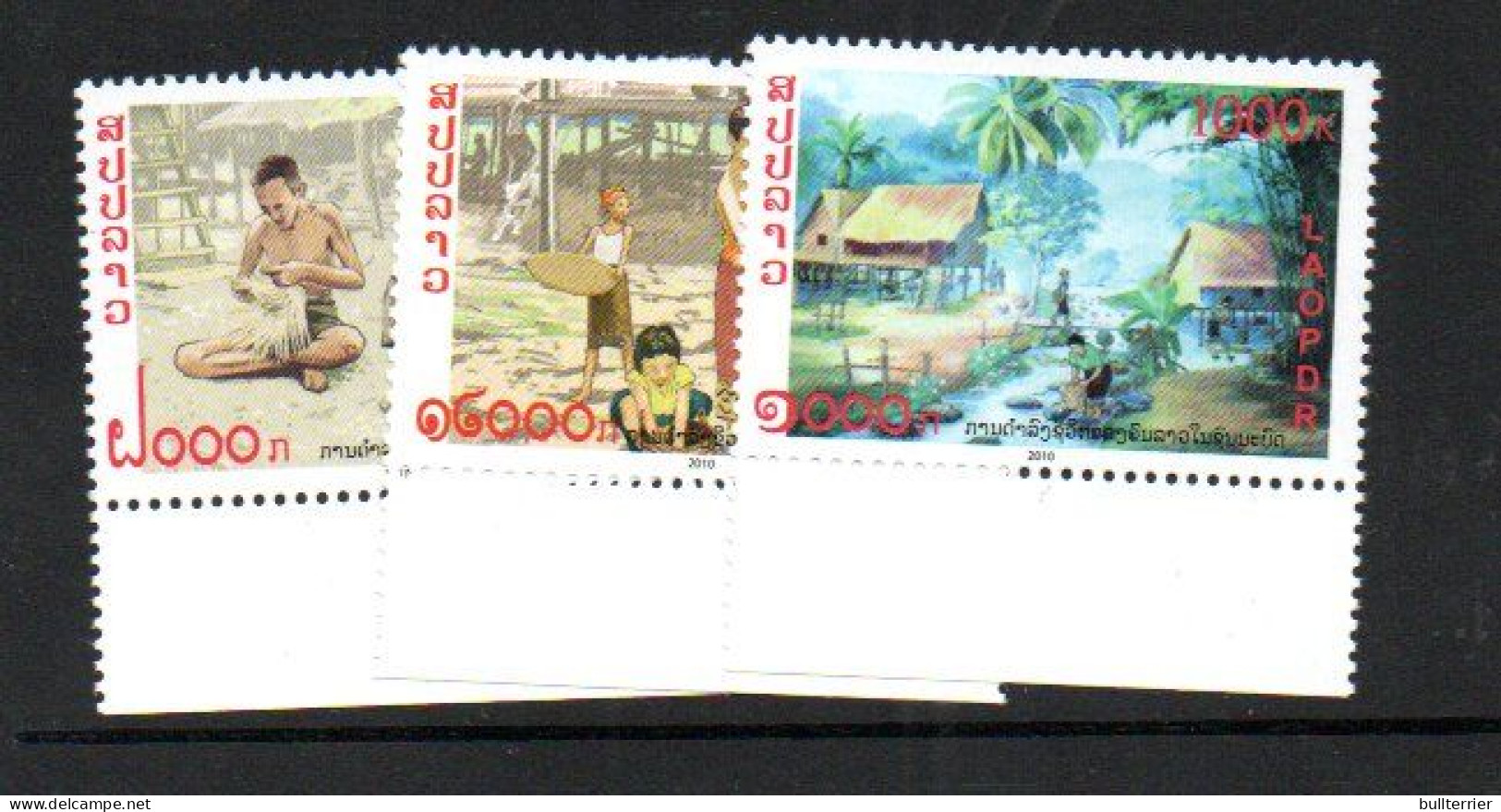 LAOS - 2010  - VILLAGE LIFE SET OF 3  MINT NEVER HINGED - Laos