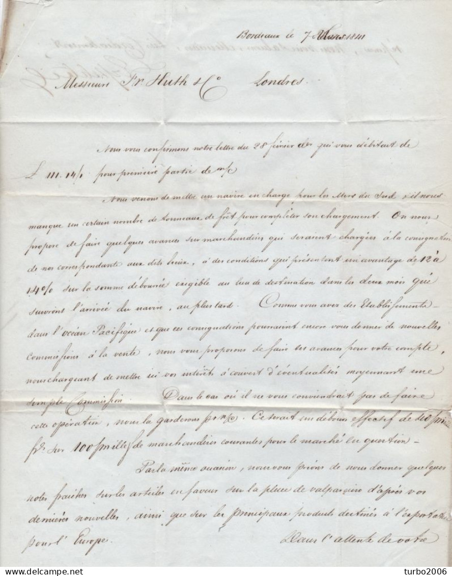 France Folded Letter 1841 From Bordeaux Via Paris To London Written "2" And "14" Arrival "H 1841" In Red. - 1801-1848: Précurseurs XIX