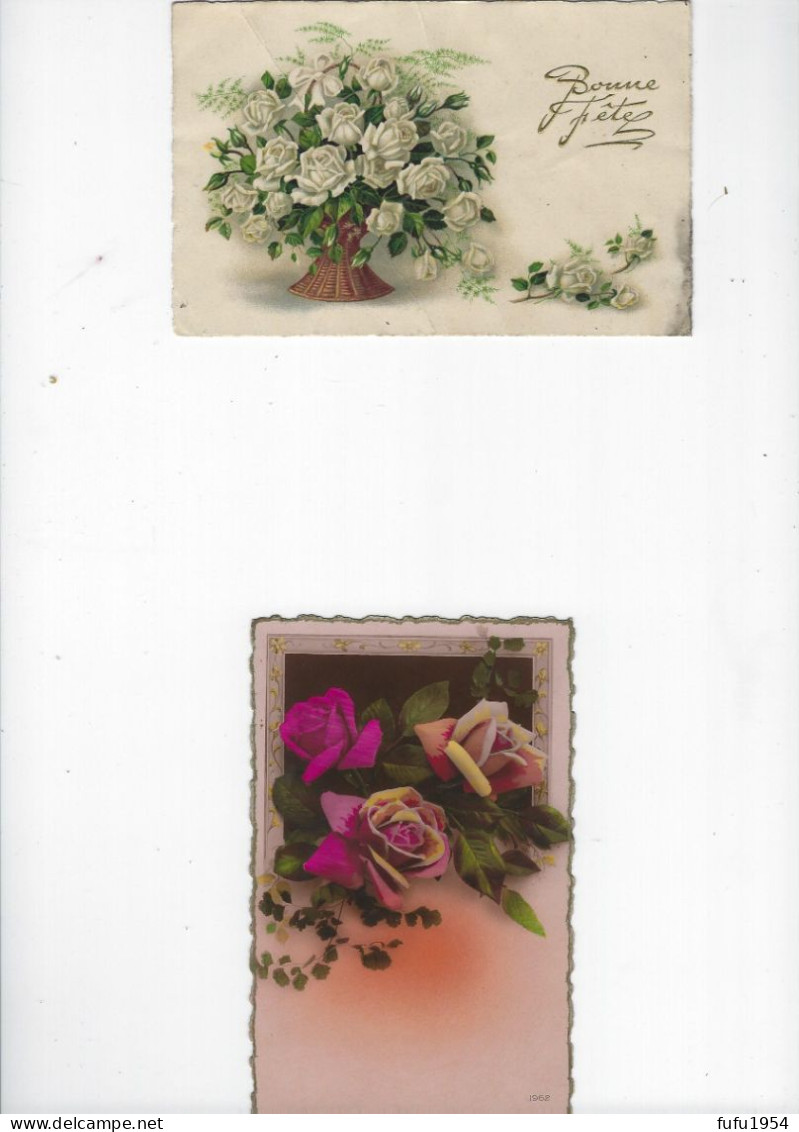 95H - LOT De 2 CPA - Carte Fantaisie - Fleurs - Couples