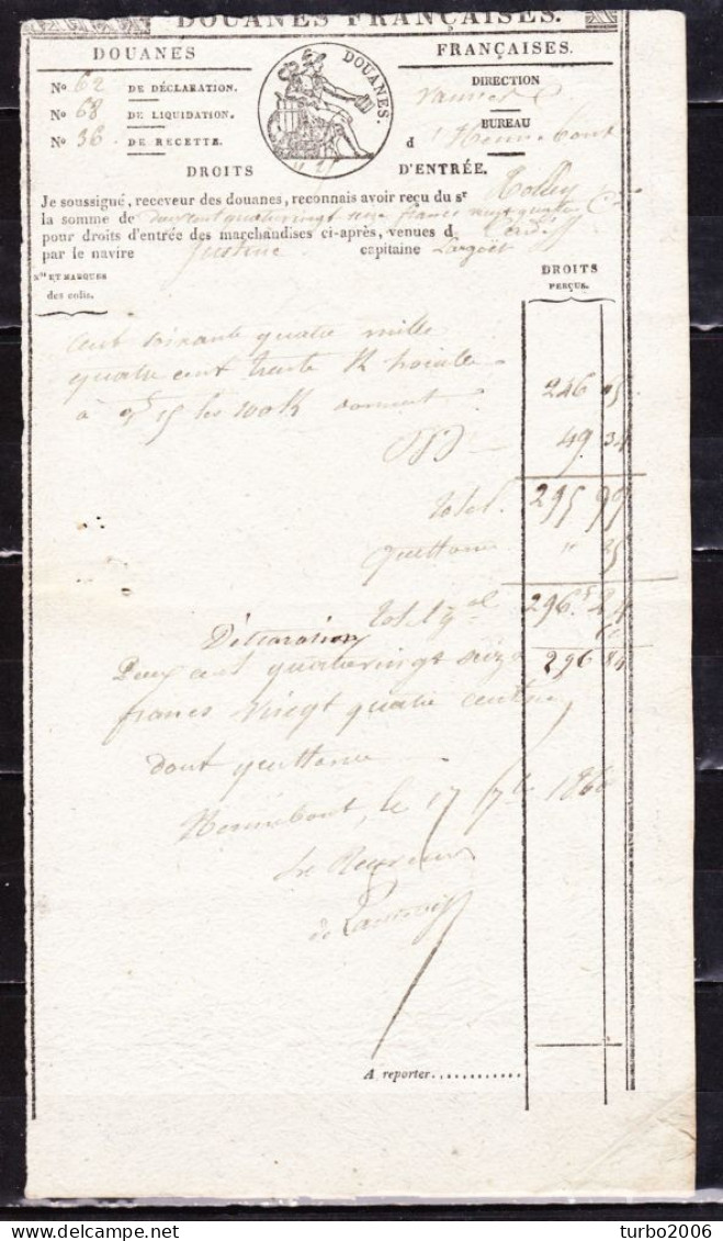 France 1860 Douanes Droits D'entre / Invoerdocument  Douane Voor Een Scheepslading :  Zie Scans - Altri & Non Classificati