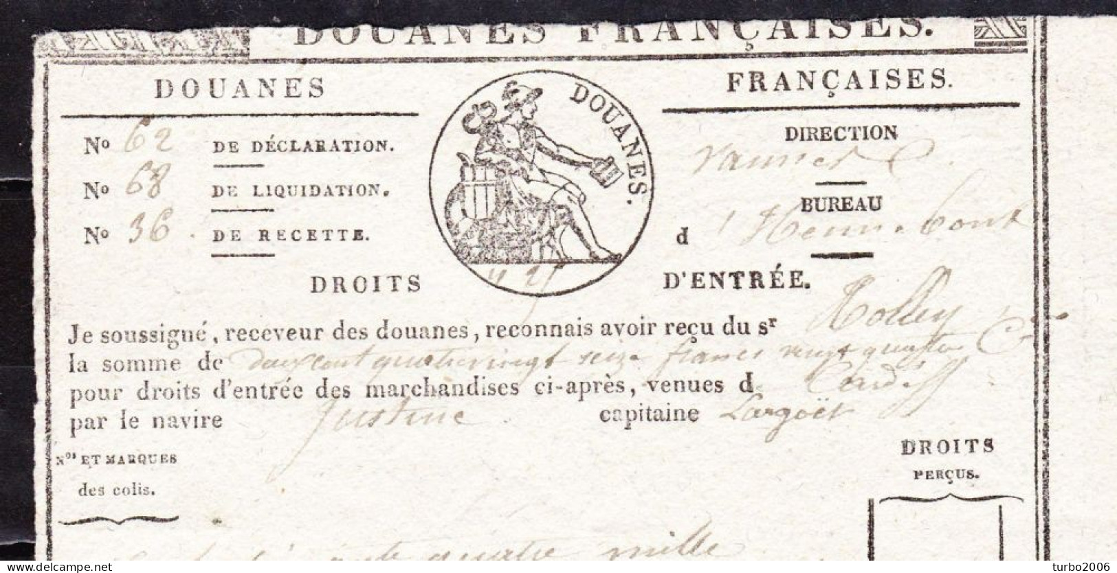 France 1860 Douanes Droits D'entre / Invoerdocument  Douane Voor Een Scheepslading :  Zie Scans - Altri & Non Classificati