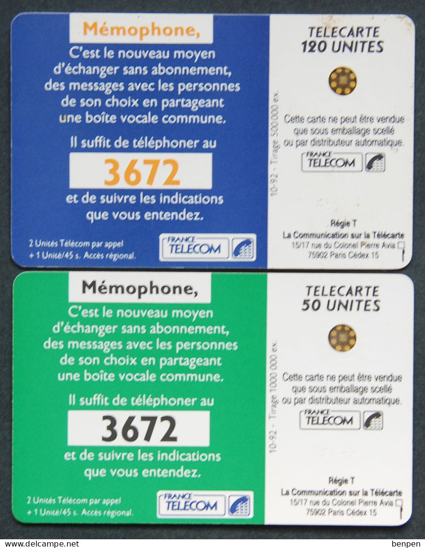 Télécartes Memophone 3672 Echanger Sans Abonnement Boite Vocale Commune 1992 120U 50U Agence France Télécom - Non Classés