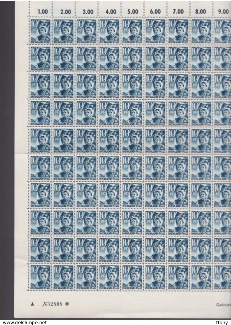 100   Timbres **    10 Pf   Coin Daté  1947  Feuille Entière Zone Française    Rhénanie-Palatinat - Rijnland-Palts