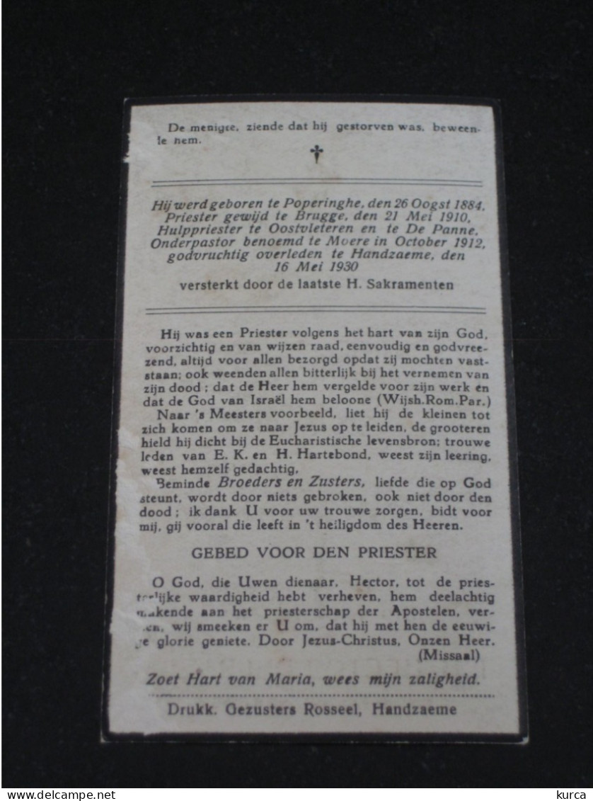 Bidprentje Pastoor DELBAERE °1884 Poperinge +1930 Handzame Priester Brugge Onderpastoor Moere - Devotion Images