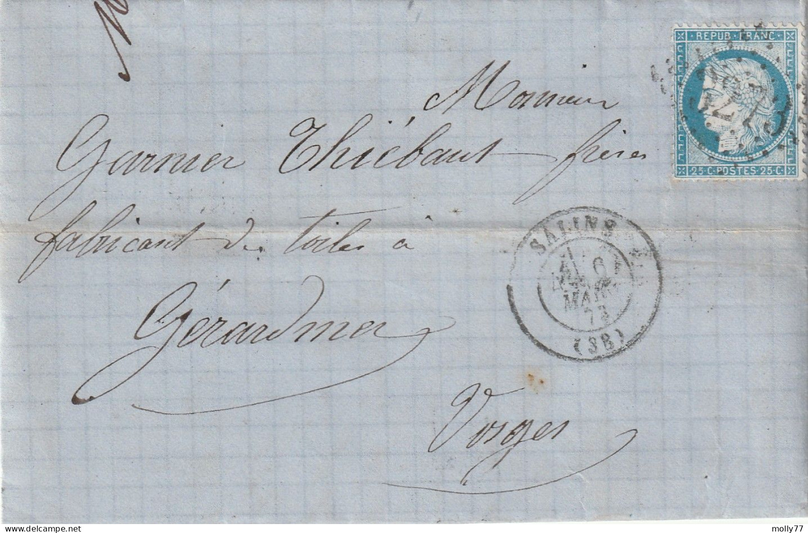 Lettre De Salins à Gérardmer LAC - 1849-1876: Classic Period