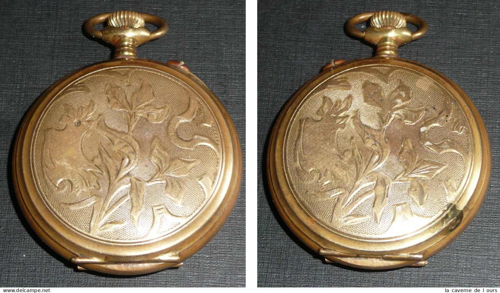 Rare Montre à / De Gousset Vintage Décor Art Nouveau, Chronomètre, Métal Doré - Orologi Da Polso