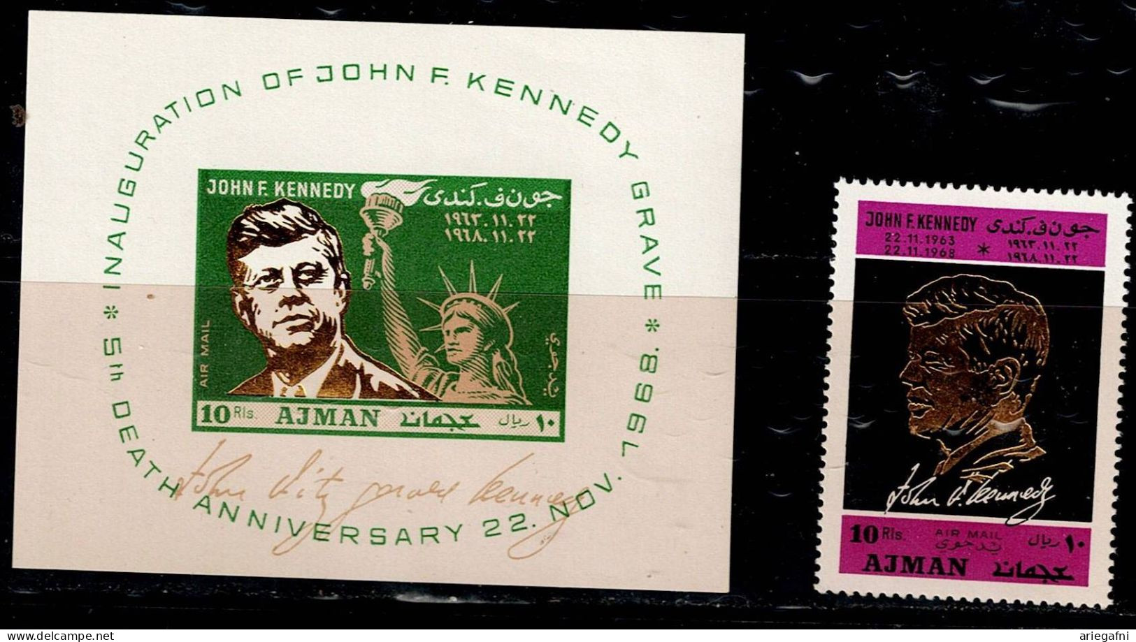 AJMAN 1966 5th DEATH ANNIVERSARY OF JOHN F. KENNEDY MI No 325+BLOCK 65 MNH VF!! - Adschman