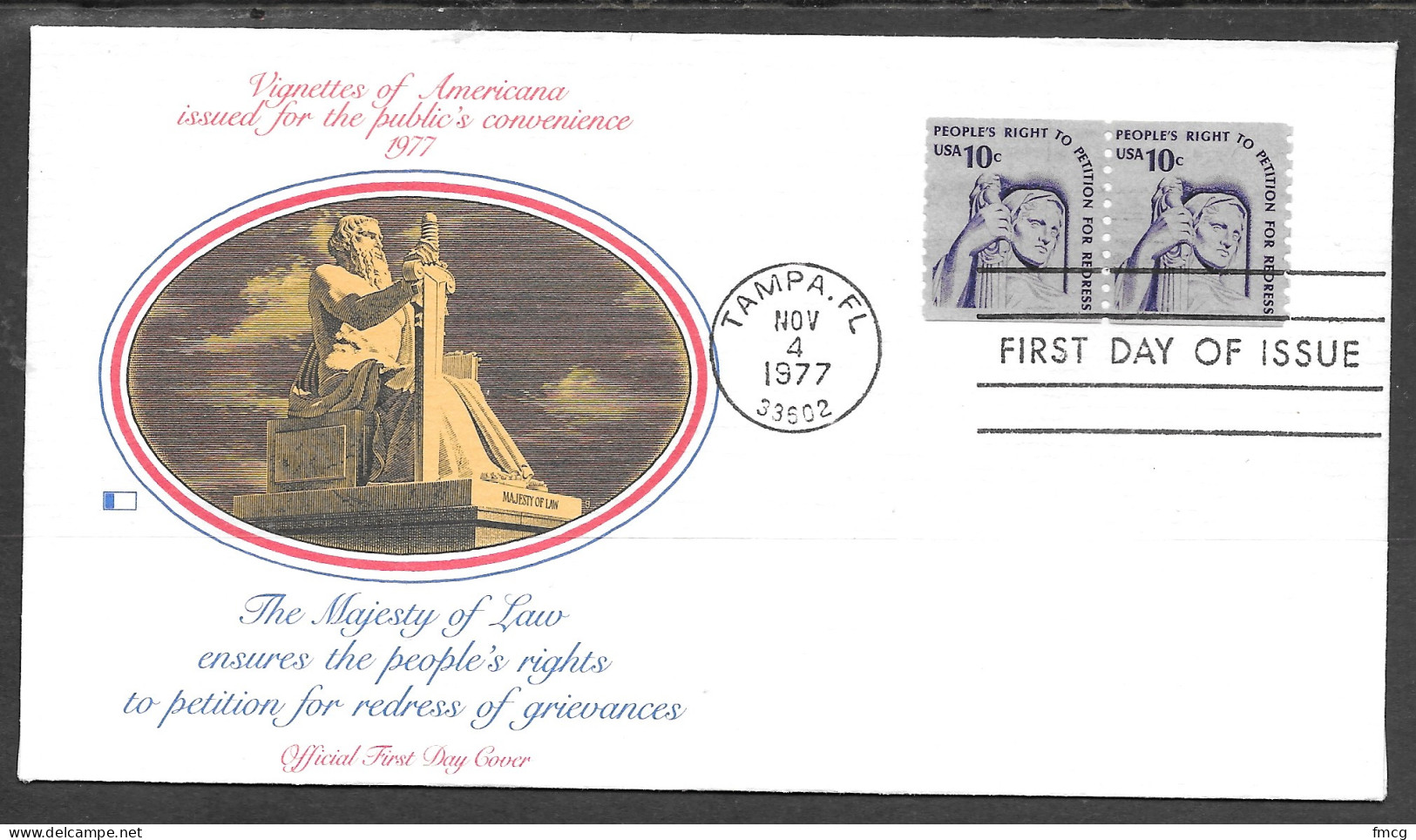 1977 FDC Americana Series, 10 Cents Justice, Coil, Fleetwood Cachet - 1971-1980