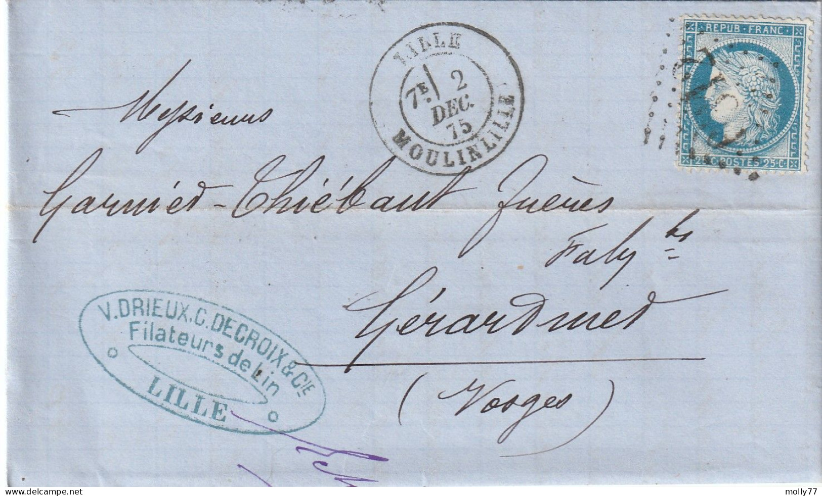 Lettre De Lille à Gérardmer LAC - 1849-1876: Klassieke Periode