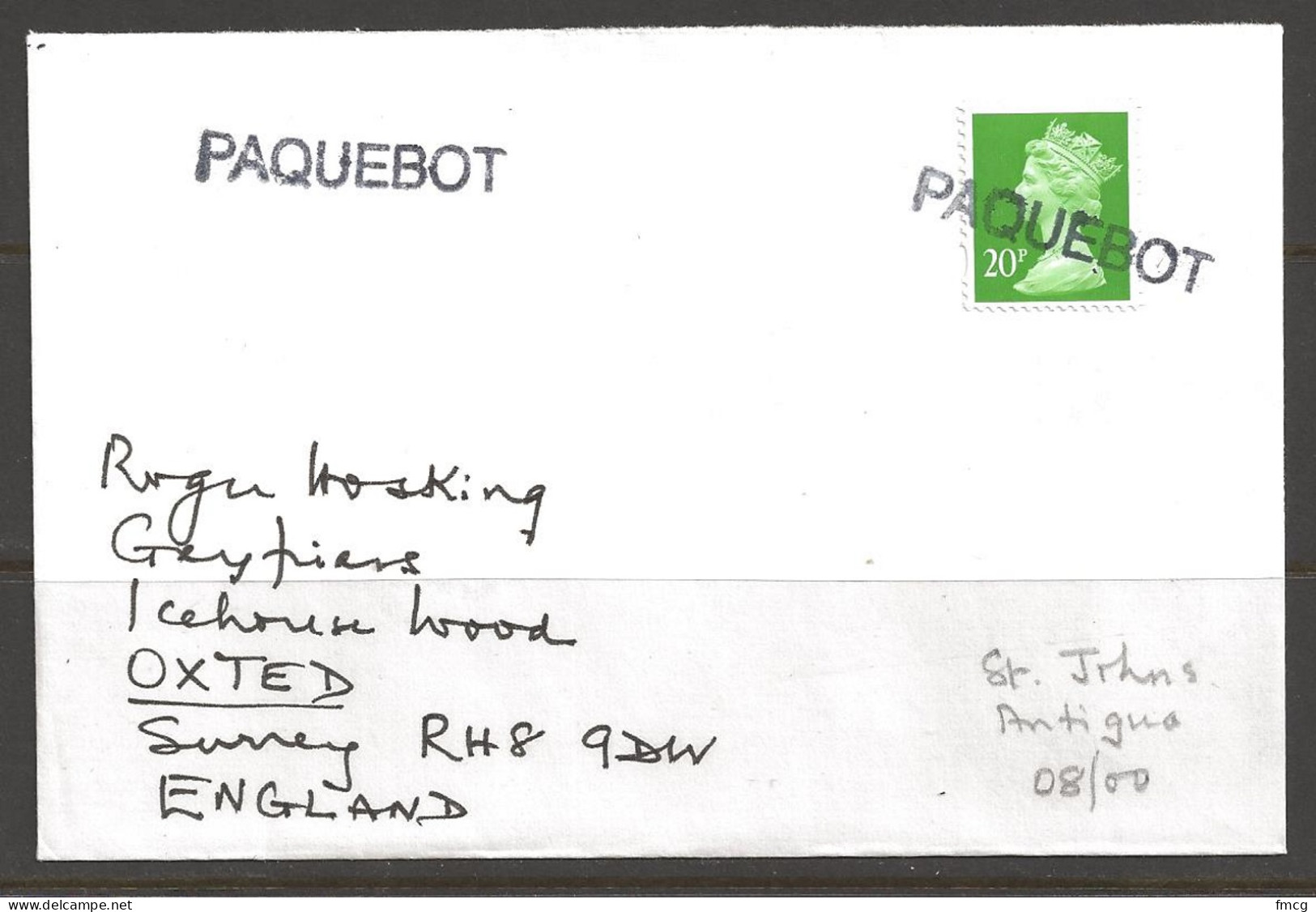 2000 Paquebot Cover, British Stamp Used In St. Johns, Antigua - Antigua E Barbuda (1981-...)
