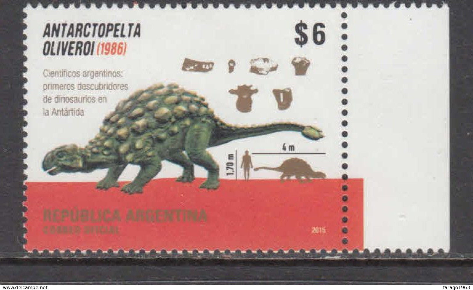 2015 Argentina Dinosaurs Fossils Complete Set Of 1 MNH - Neufs