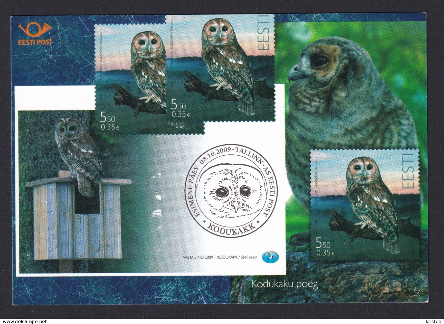 Stamps Card. Eurasian Tawny Owl - Estonie