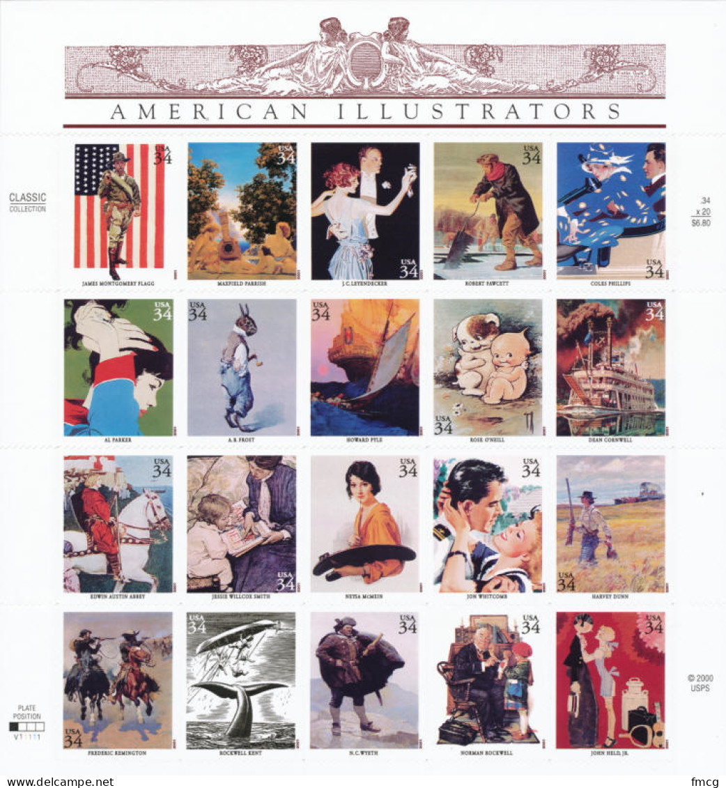 2001 American Illustrators - Sheet Of 20, Mint Never Hinged - Unused Stamps