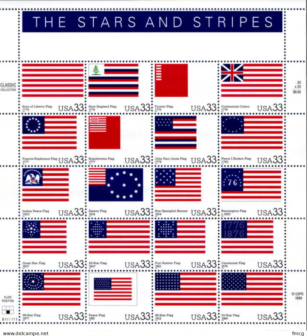 2000 The Stars & Stripes - Sheet Of 20, Mint Never Hinged - Ungebraucht