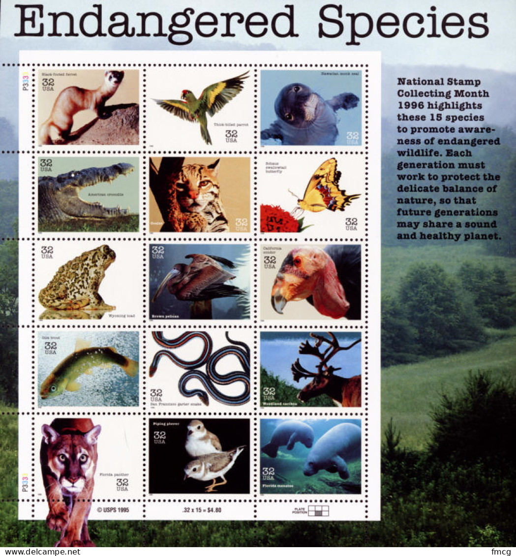 1996 Endangered Species - Sheet Of 15, Mint Never Hinged - Unused Stamps