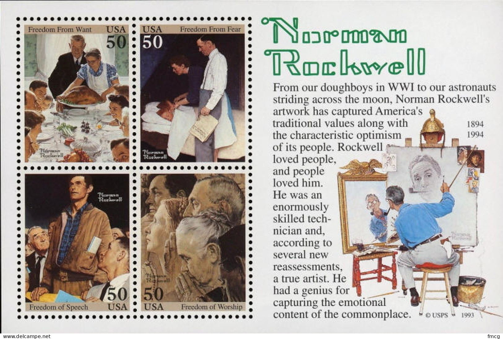 1994 Norman Rockwell Souvenir Sheet, Mint Never Hinged - Nuovi