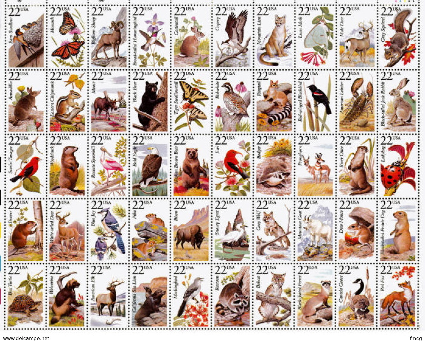 1987 American Wildlife - Sheet Of 50, Mint Never Hinged - Unused Stamps