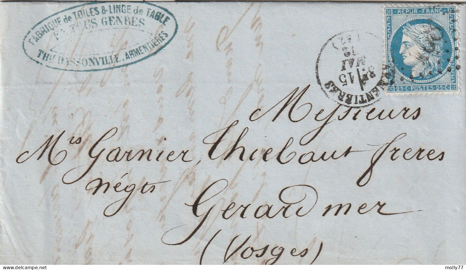 Lettre De Armentières à Gérardmer LAC - 1849-1876: Période Classique