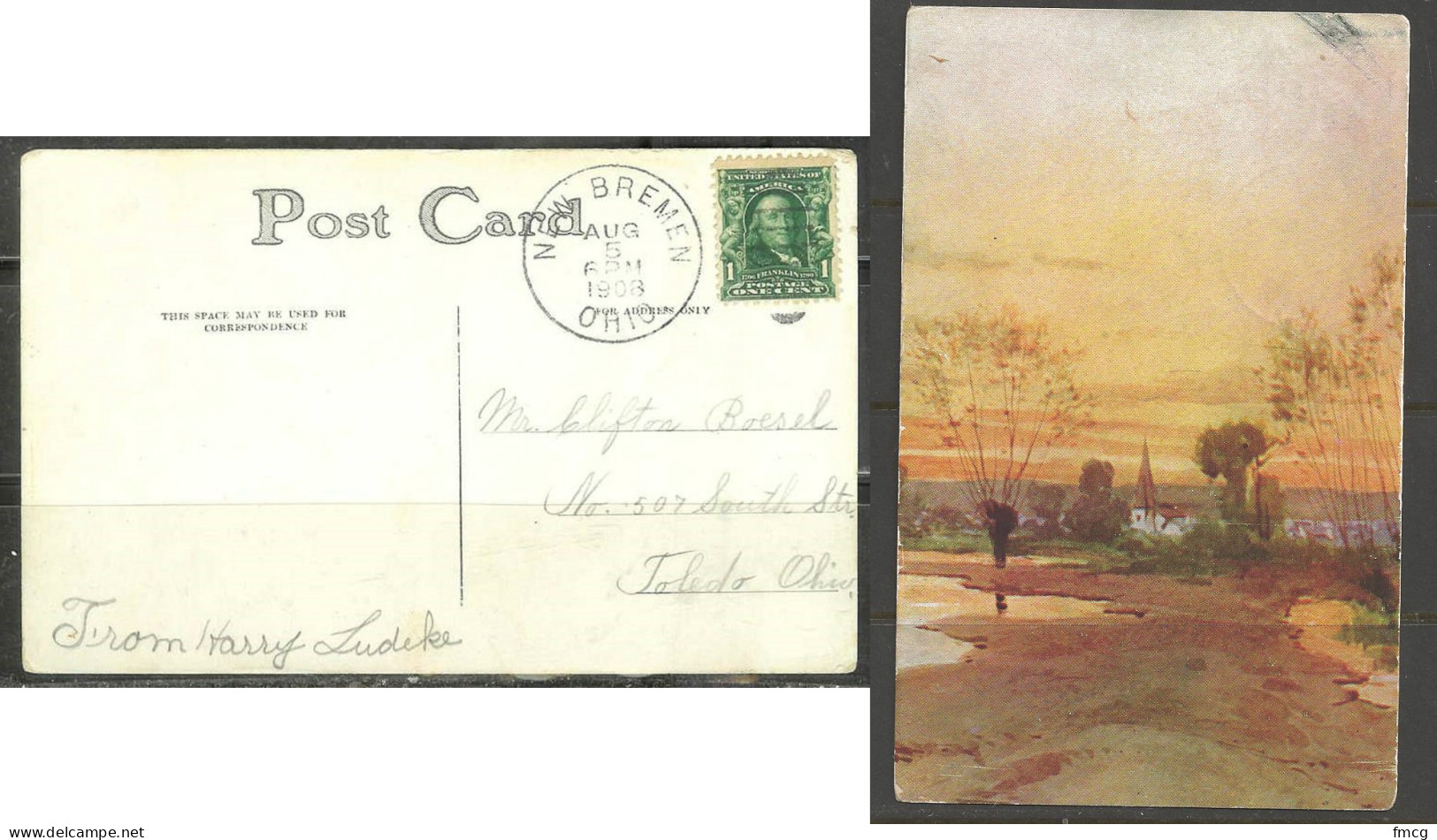 1908 New Bremen Ohio August 5 Picture Postcard - Covers & Documents