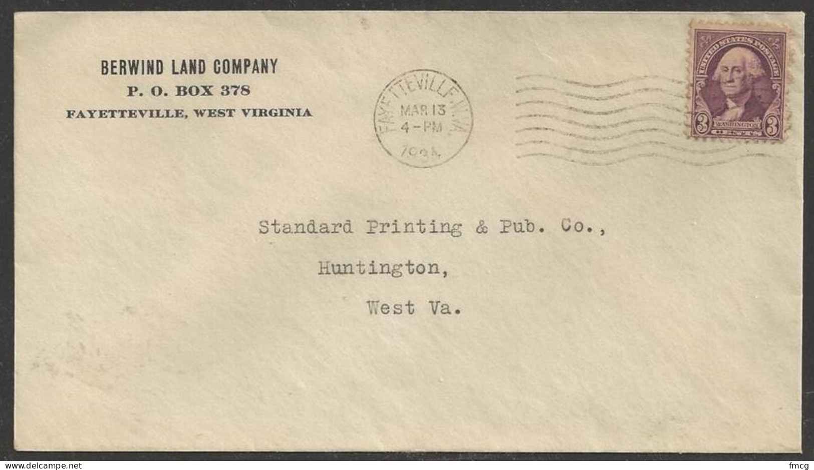 1934 West Virginia Fayetteville Machine Mar 13 Land Company Corner Card - Cartas & Documentos