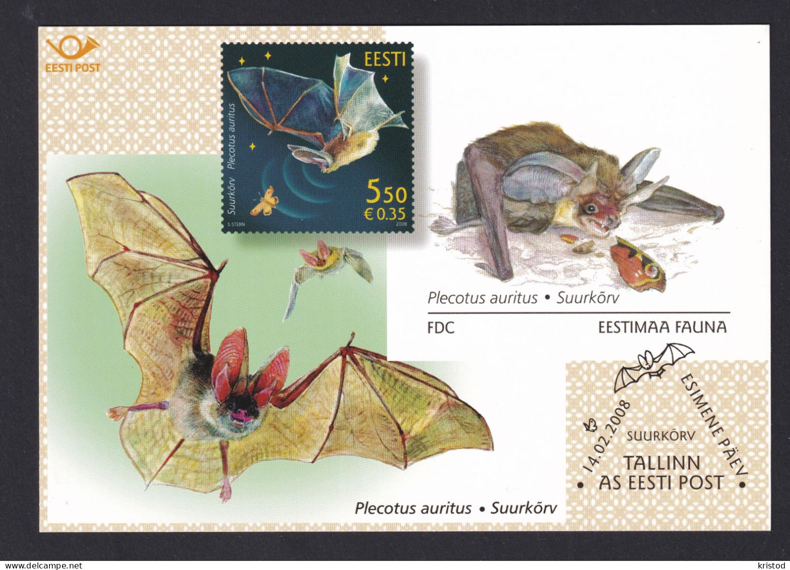 Stamps Card. Estonian Fauna- Bat - Estonie