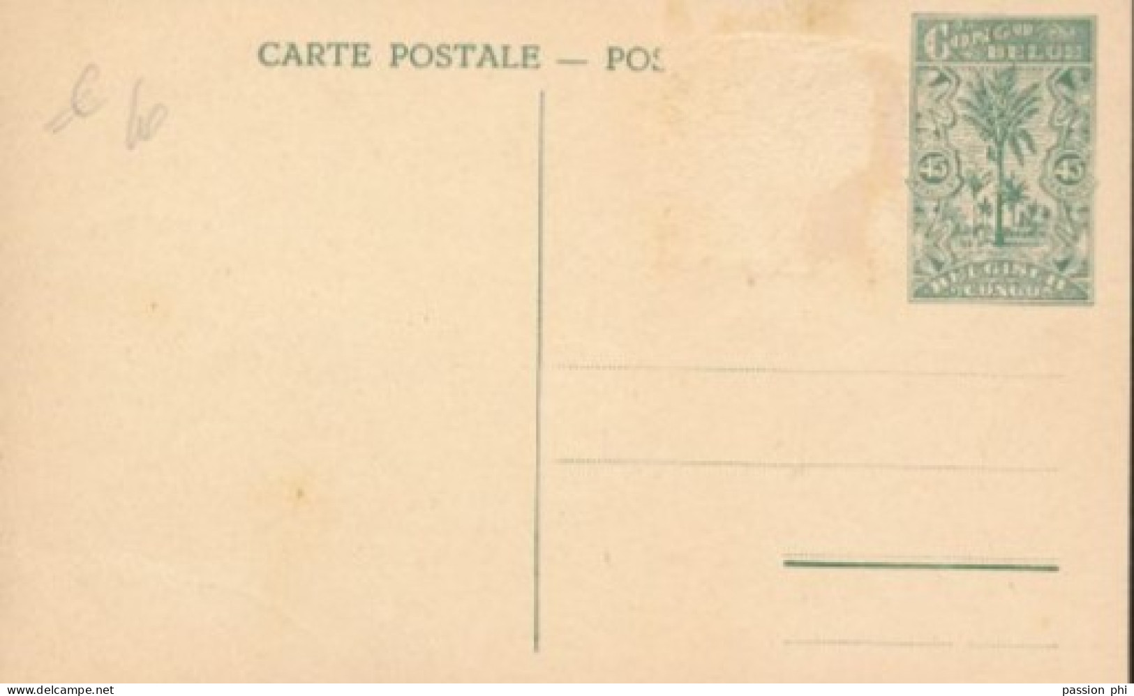 BELGIAN CONGO  PPS SBEP 66 VIEW 16 UNUSED - Postwaardestukken