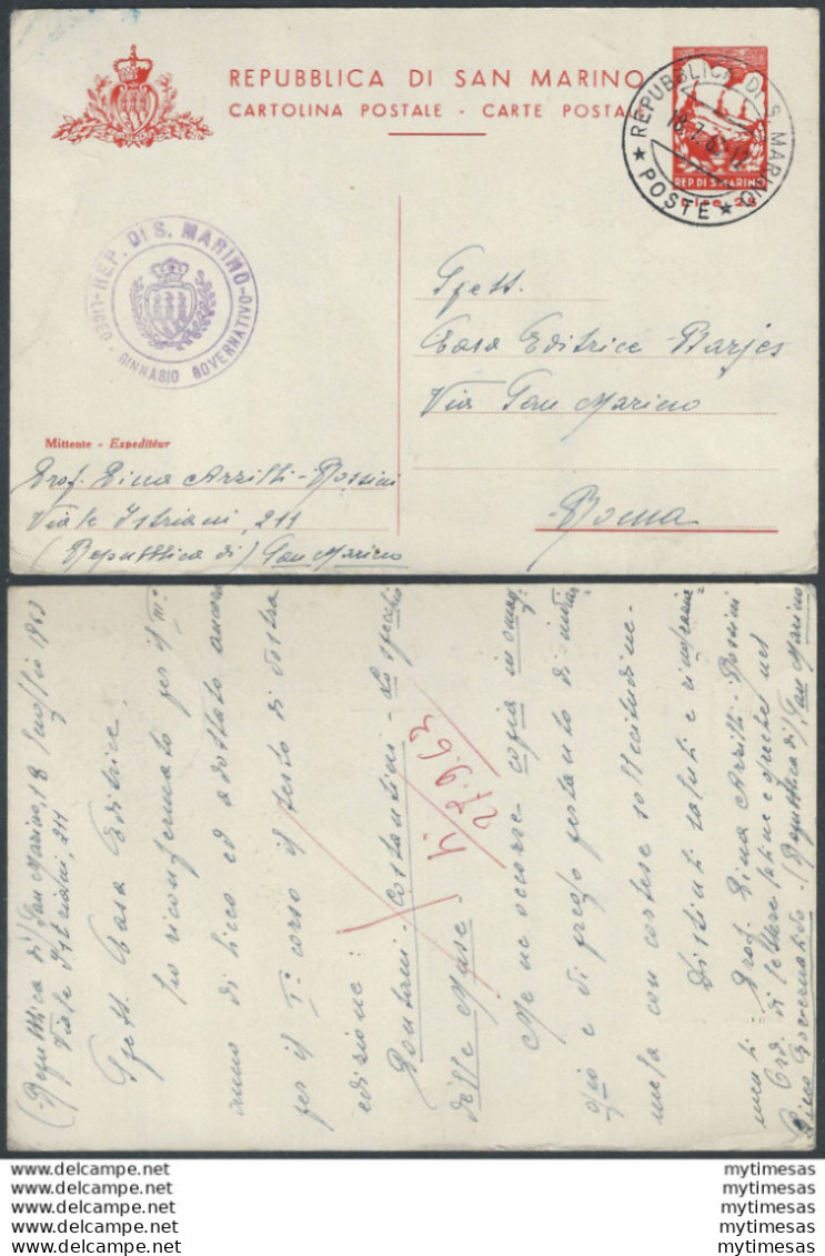 1959 San Marino Cartolina Postale Tre Penne Cancelled Filagrano N. C28 - Other & Unclassified