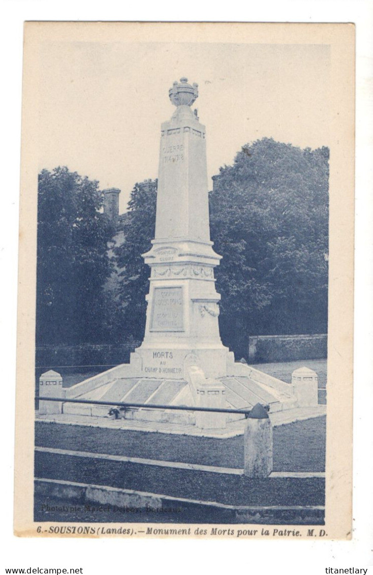 SOUSTONS - 40 - Landes - 3 Cartes Postales Anciennes - Monument Aux Morts - L'Eglise - Achat Immédiat - Soustons