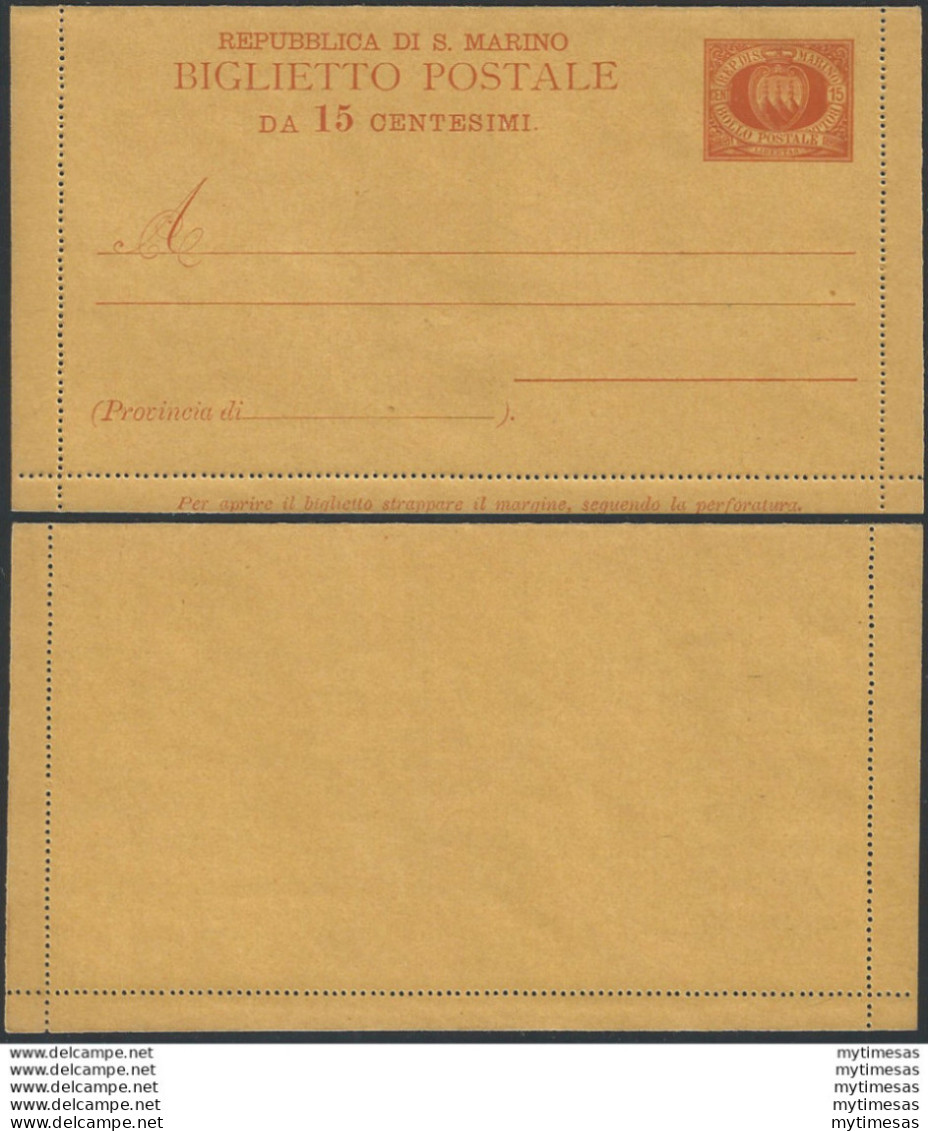 1907 San Marino Biglietti Postali Stemma 15c. Arancio MNH Filagrano B3 - Altri & Non Classificati