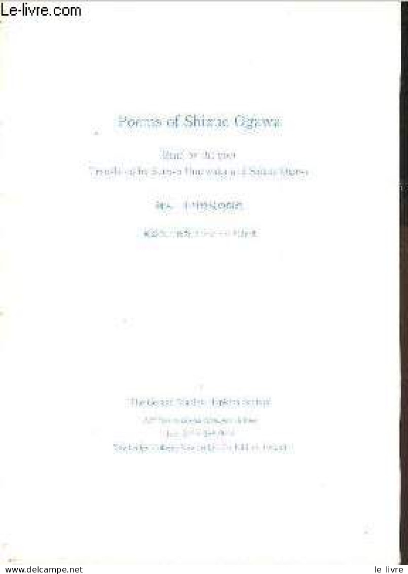 Poems Of Shizue Ogawa - The Gerard Manley Hopkins Society 23rd International Summer School July 24th - 30th 2010 Newbrid - Kultur