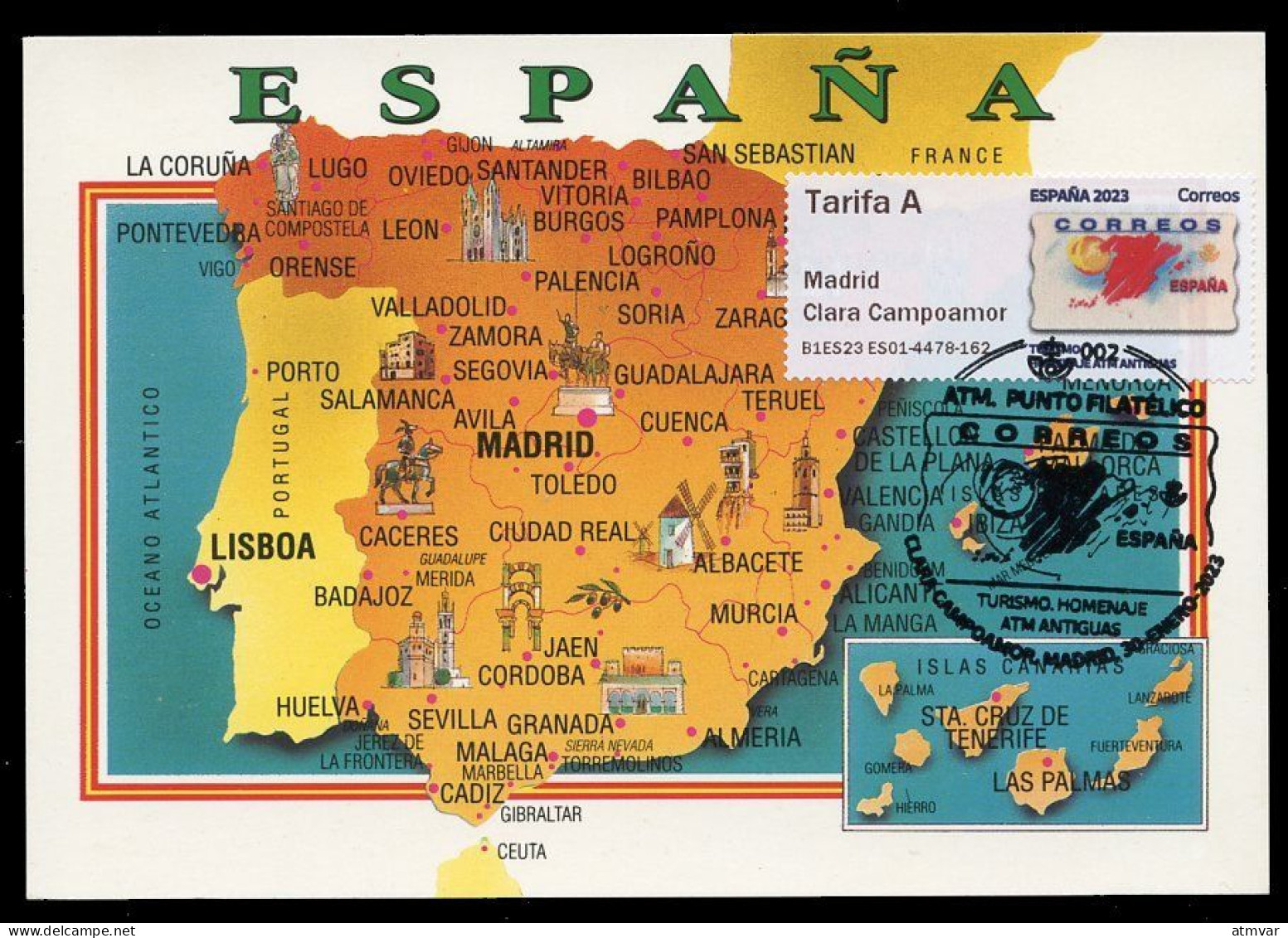 ESPAÑA (2023) ATM Carte Maximum Card Turismo Homenaje ATMs - Mapa De España, Tourism, Map Of Spain, Carte D'Espagne - Maximum Kaarten