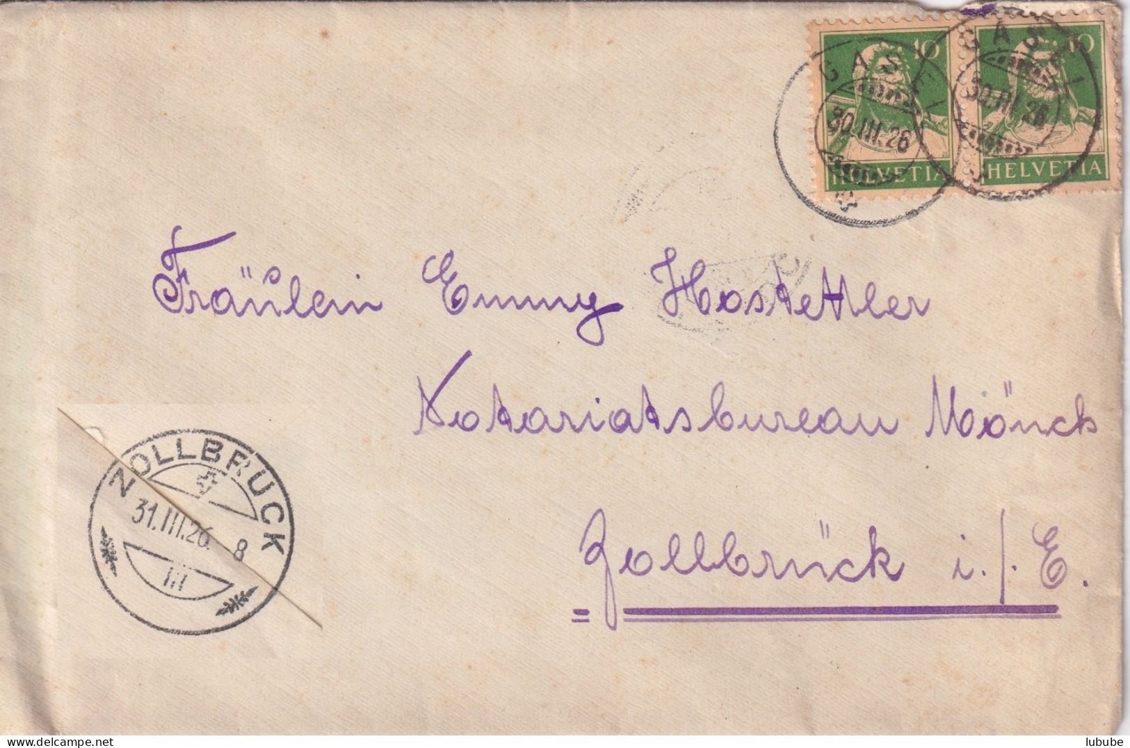 Brief  Gasel - Zollbrück       1926 - Brieven En Documenten