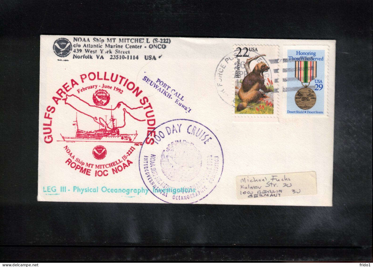 USA 1992 NOAA Ship MT Mitchell - Gulfs Area Pollution Studies Interesting Cover - Lettres & Documents