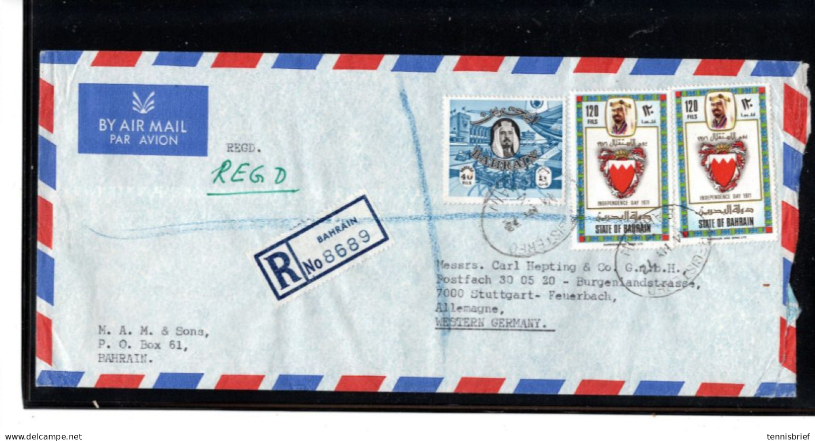 1972 , 120 F. 2 Ex. And 40 F.clear   "BAHRAIN-REGISTERED " Registered Cover Airmail To Germany , Rare ! #220 - Bahreïn (1965-...)